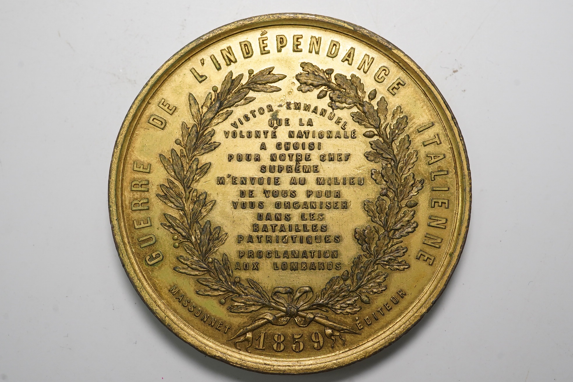 Historical Medals, Italian War of Independence, gilt metal medal by Massonnet, 1859, obv. Portrait of Giuseppe Garibaldi commemorating his birth in 1807, EF, scarce